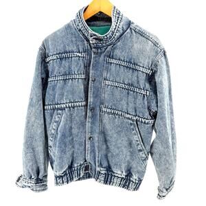 Vintage 80s Urban Equipment David Peyser Acid Wash Denim Bomber Jacket
